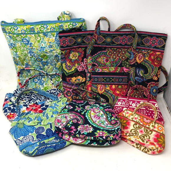 Vera Bradley Handbags - Vera Bradley Bag Lot 7 Quilted Tote Cosmetic Mini Clasp Floral Paisley Multi